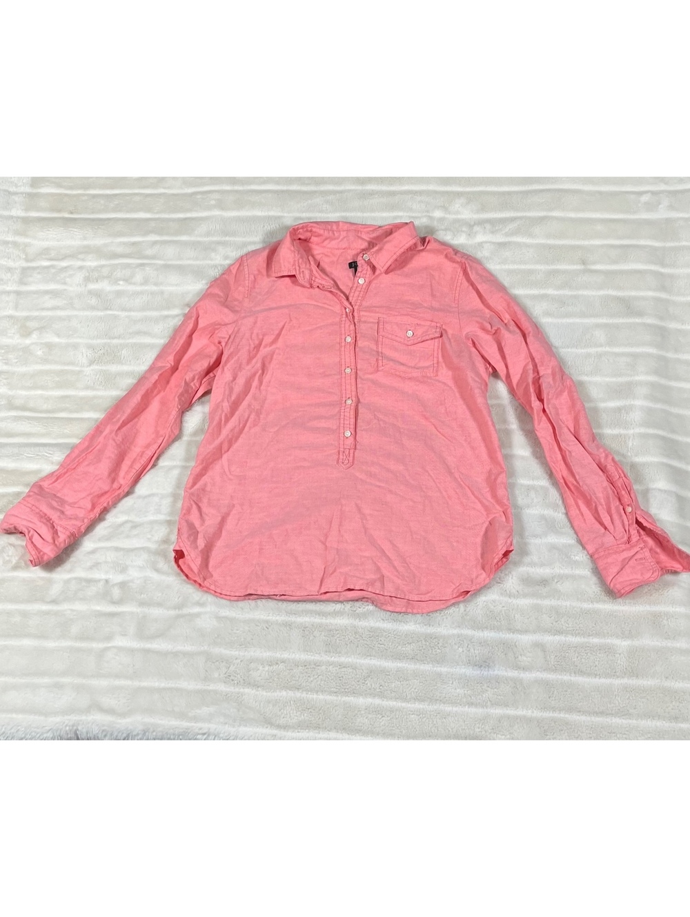 J.Crew Women's S 100% Cotton Coral Pink Popover Button Preppy Work Office Shirt
